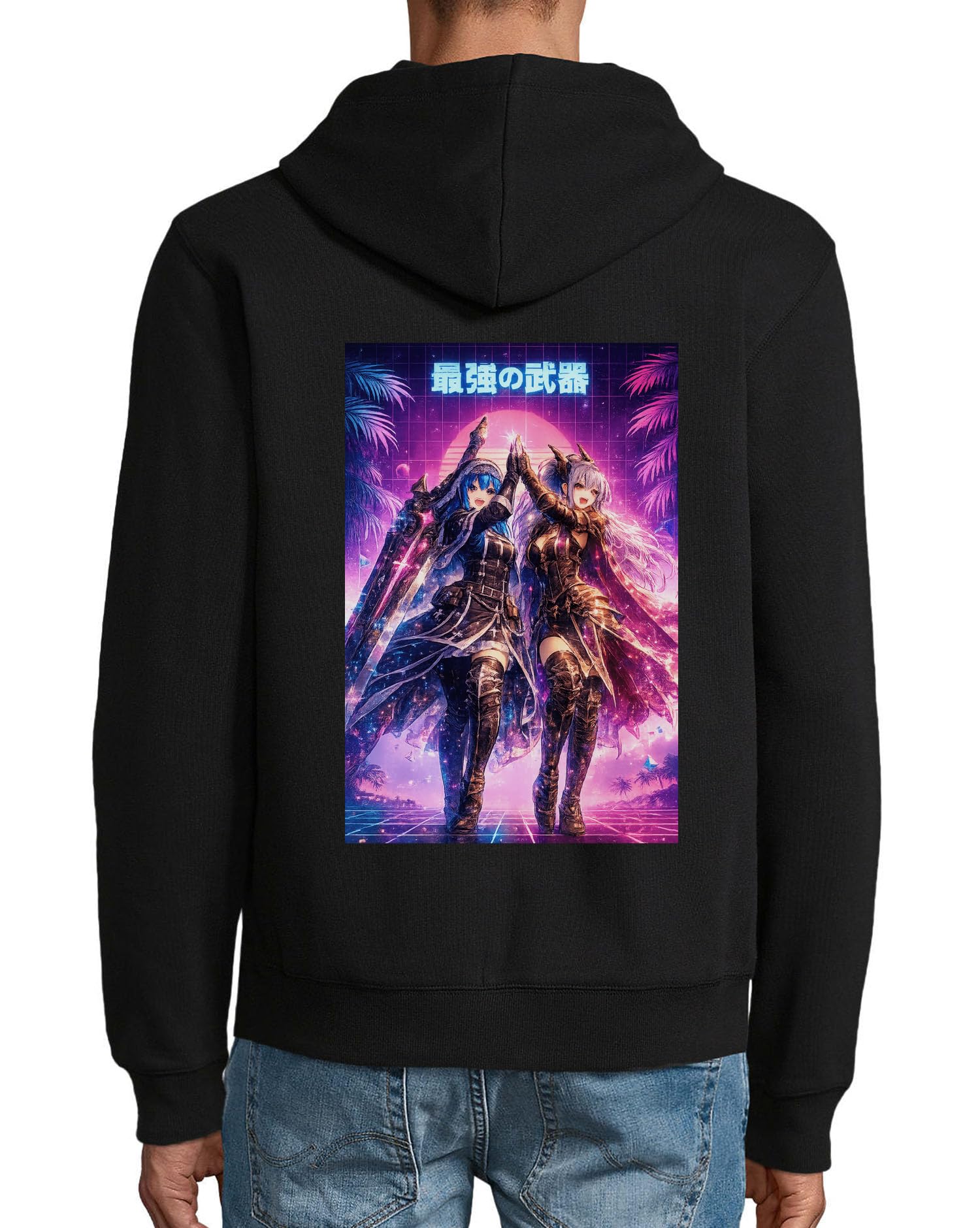 Świecąca Fantasy Warriors United bluza z kapturem z mieszanki bawełny na zamek bluza z kapturem czarna