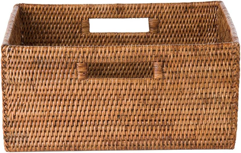 KOUBOO La Jolla Rattan Shelf Handles, Medium, Honey-Brown Storage Basket,