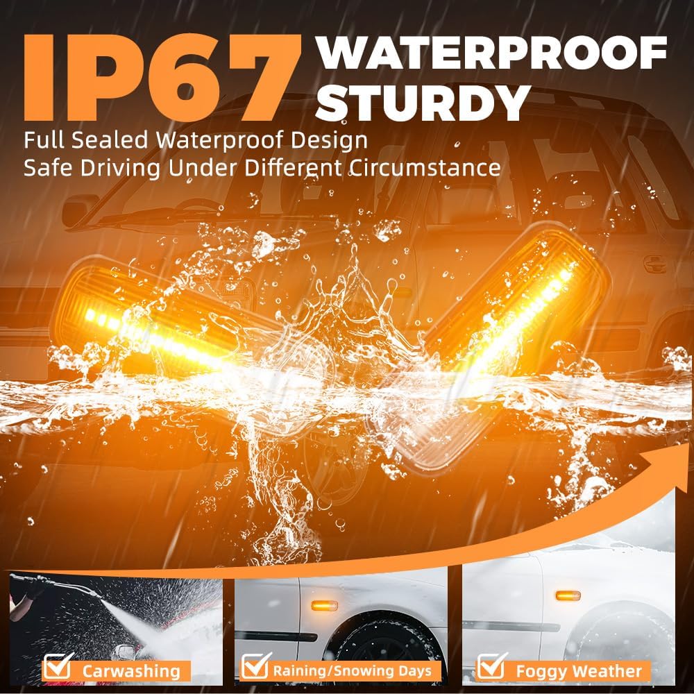 Front Side Fender Turn Signal Repeater Lamps, Amber LED Side Marker Lights, 1995-1999 Compatible with Honda Ballade, Hatchback Sedan Civic 2/3/4DR CR-V - Clear Lens Dynamic Light