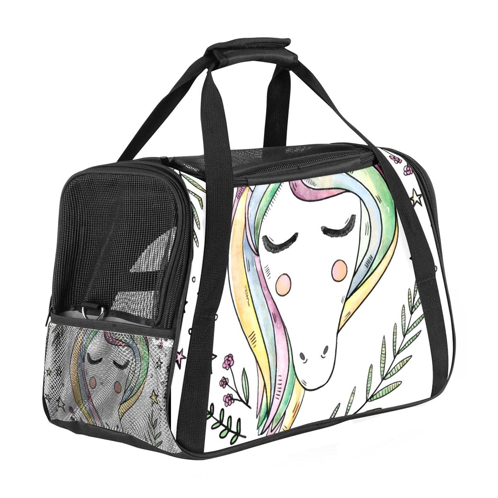 Sac de transport pour animal motif licorne floral pour avion