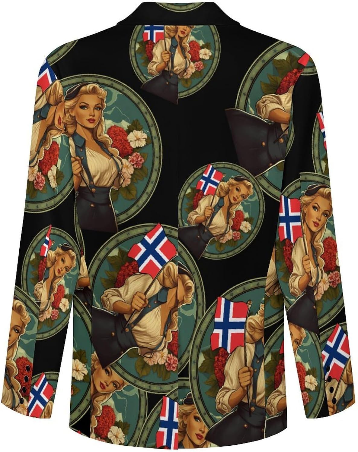 Norwegian Bunad Girl Flag Men‘s Suit Jacket with 2 Button Lapel Blazer Lightweight Business Sports Coats for Wedding Party