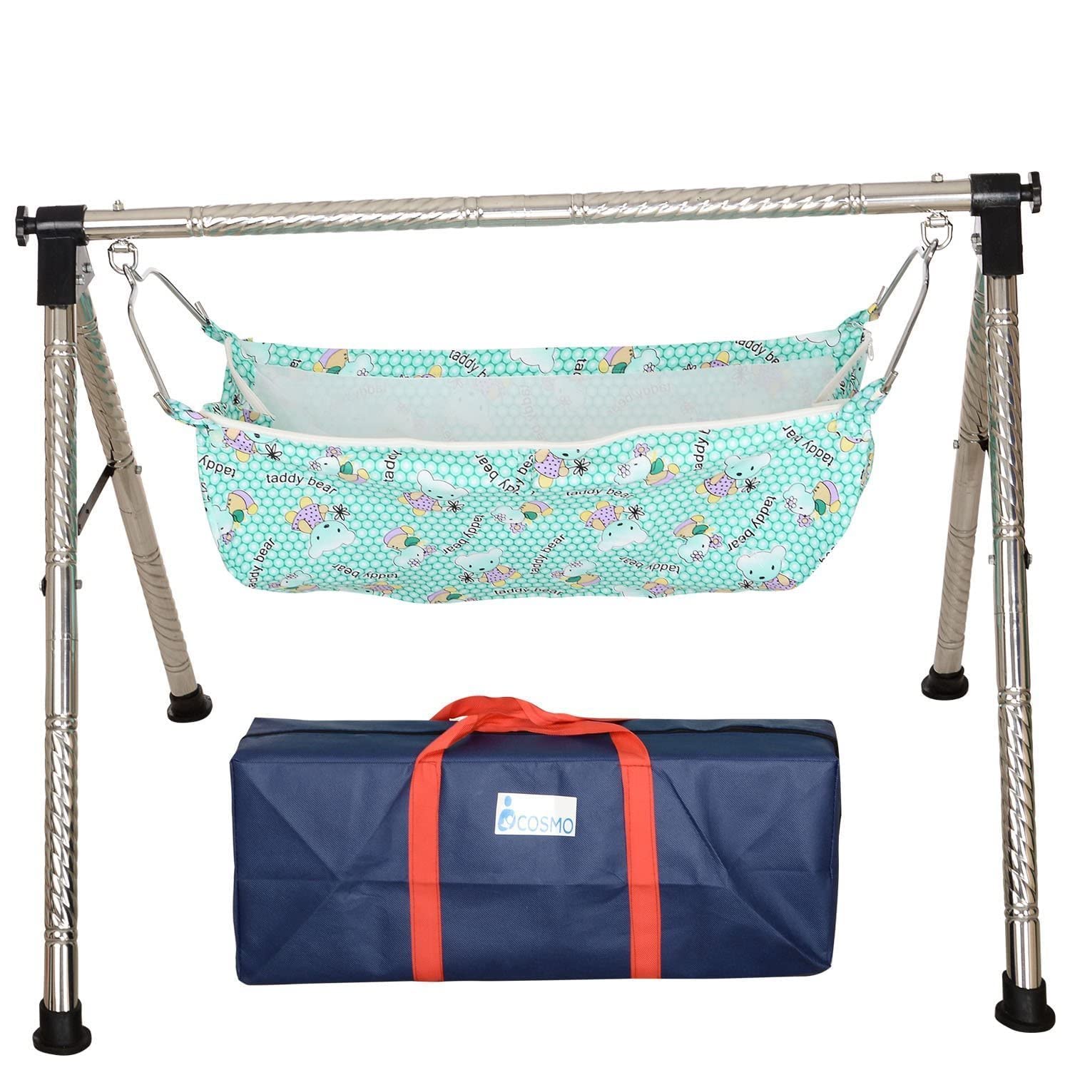 A to Z Hub Baby Boy's and Girl's Portable Folding Swing Cradle/ghodiyu/parna/jhula, with Free Baby Cotton Cloth. (Super Folding Nri (Black))