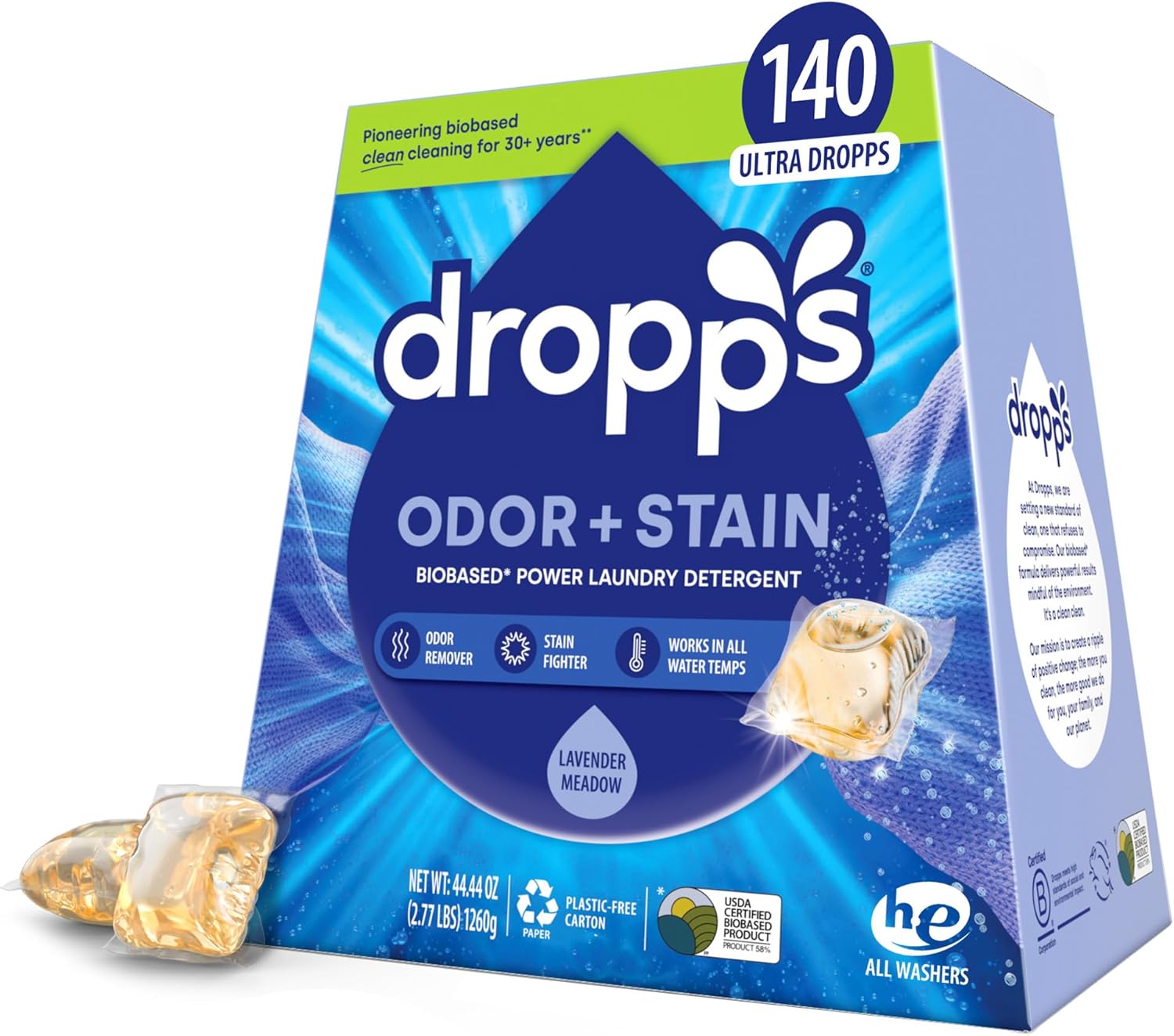 Dropps Stain and Odor Laundry Detergent Pods, Lavender Eucalyptus, Eco