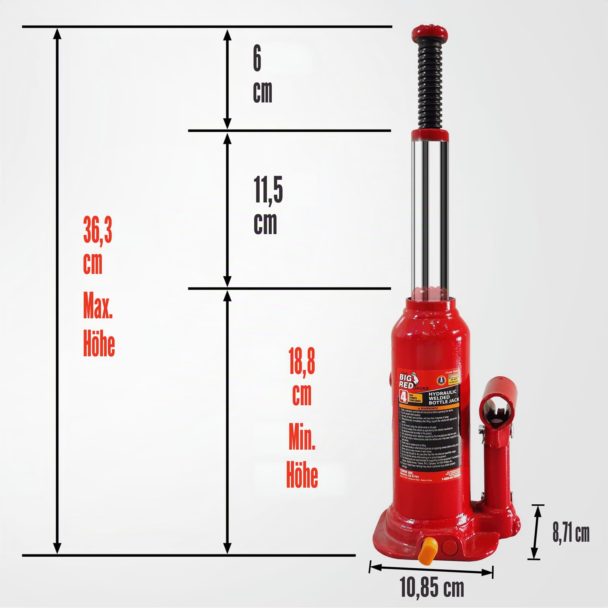 Big Red Torin T90413 Hydraulischer Wagenheber mit Tragetasche, 4 Tonnen (3,6 kg) Tragkraft