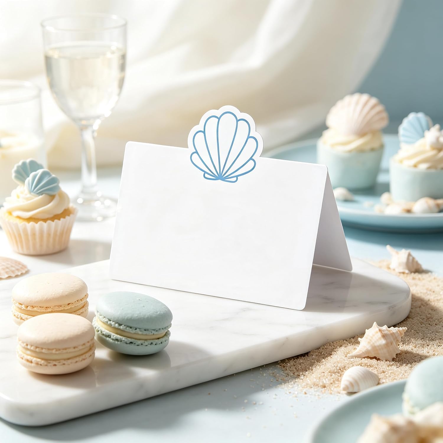 50 Pack Beach Themed Wedding Place Card, Blue, 3.5×4 inch