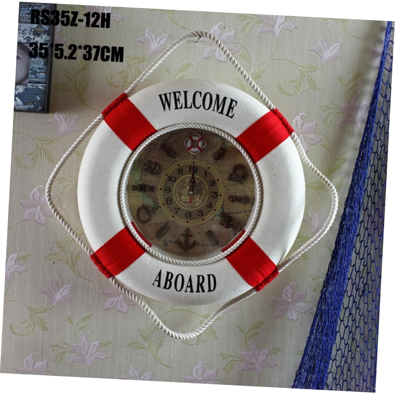 ABOOFAN Vetro Rosso Orologio da Parete 35cm Salvagente