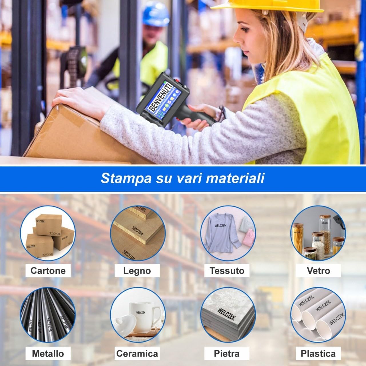 Agendepoint.it TIJ127 Stampante Palmare Portatile a Getto D'inchiostro Touch 4,3 Pollici per Logo Immagine Codice a Barre