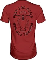 Vista 8 de Combat Iron Camiseta estampada de manga corta para hombre con texto en inglés "Pray for Peace, Prepare for War