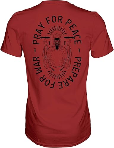 Miniatura 8 de Combat Iron Camiseta estampada de manga corta para hombre con texto en inglés "Pray for Peace, Prepare for War
