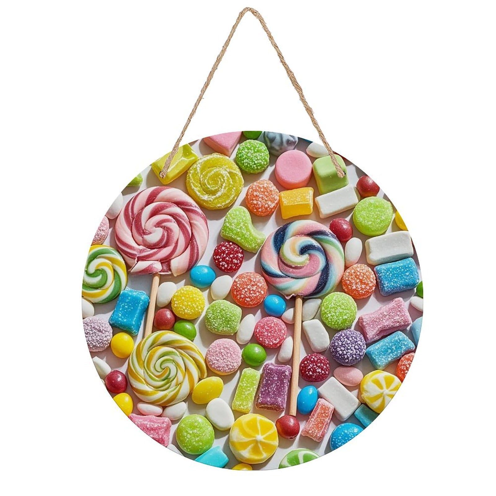 FekiLoot Sweet Candy Backdrop Wall Art Decor Rustic Welcome Sign Round Wood Hanging Sign Decoration Wood Plaque Door Hanger Wooden Signs Wall Hanging Decor Housewarming Gift for Home Outdoor Indoor