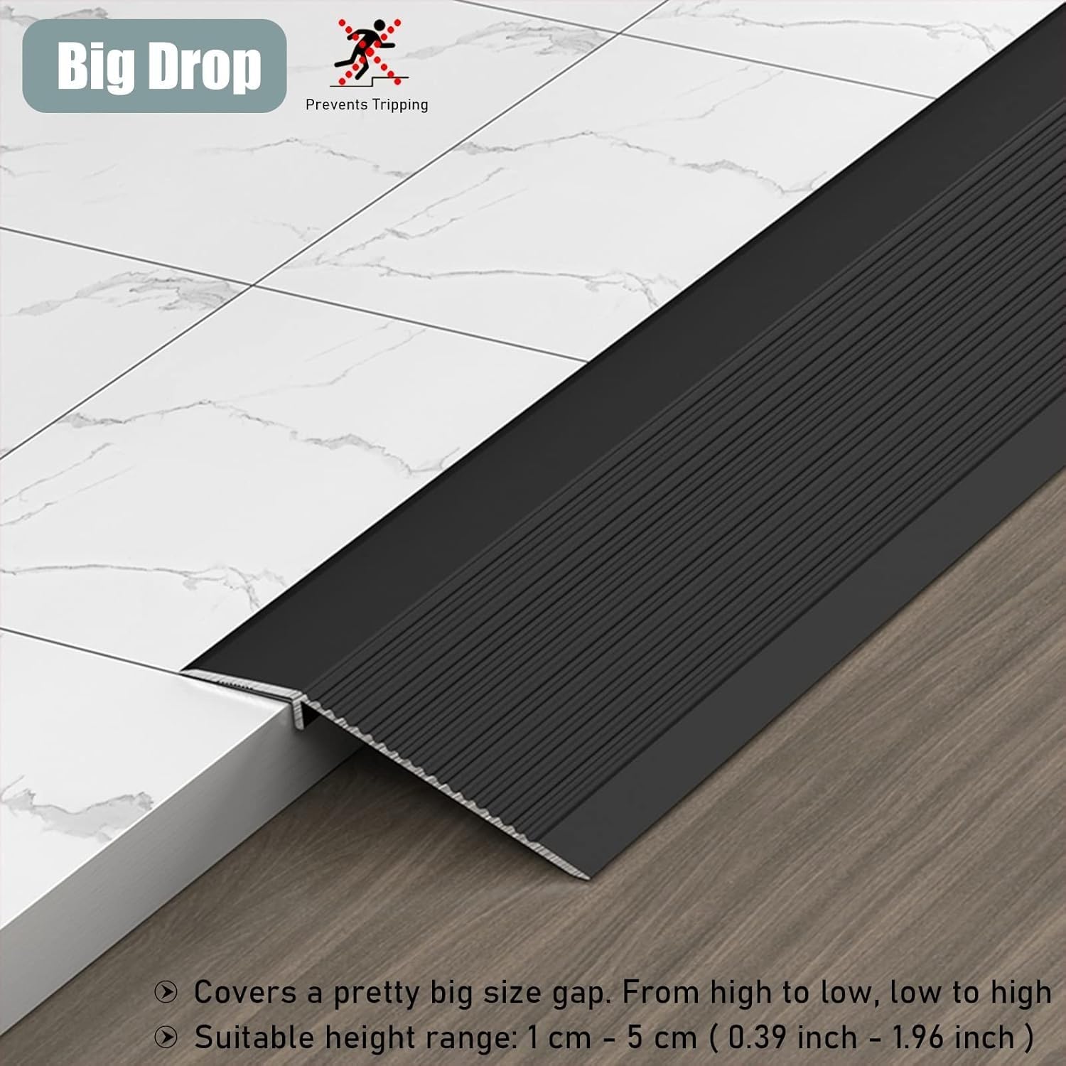 Rodapié de transición de suelo de 4 pulgadas de ancho para suelos laminados de vinilo de madera, color gris (125 cm de largo)