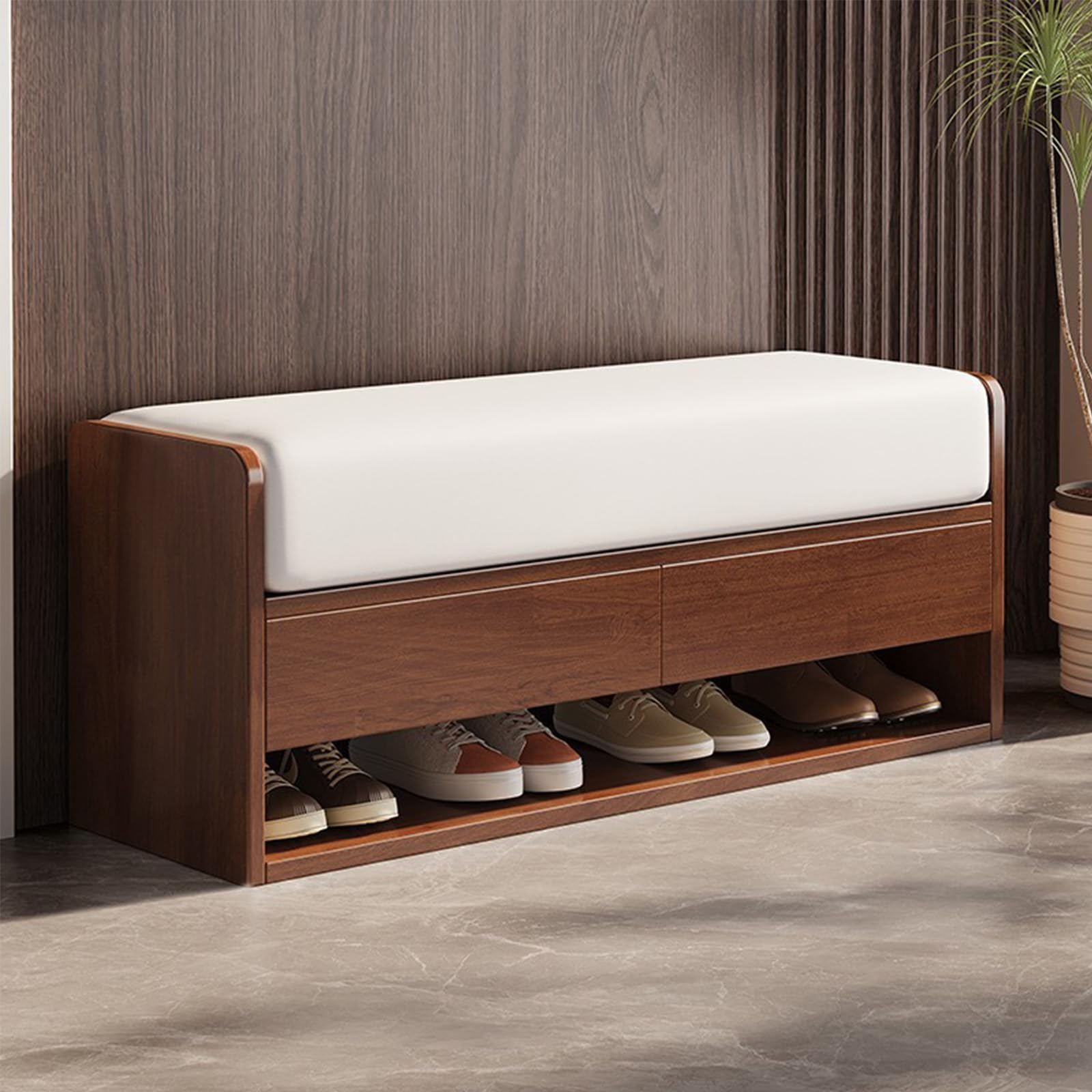 LWJSOCP Wooden Shoe Storage Bench with Cushioned Seat – 39.4" Entryway nizer with 2 Drawers Ideal for Hallway or Living Room Stylish Storage Solution (B 31.5" W)