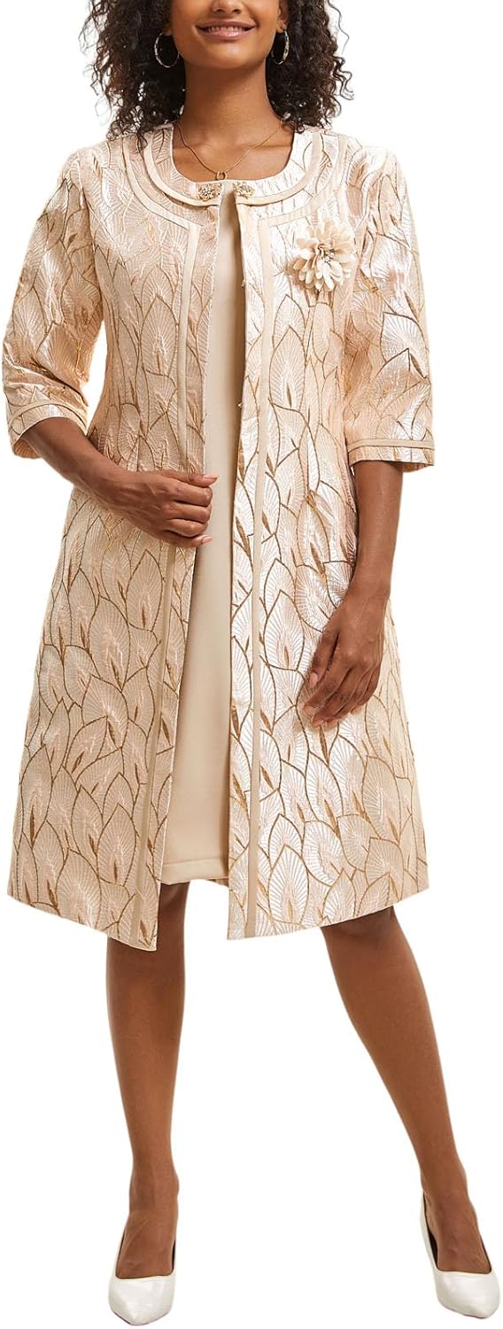 Women's Formal Church Dress Suit with Embossed Embroidery Long Jacket Church Set for Special Occasions or Wedding Parties - Image 4