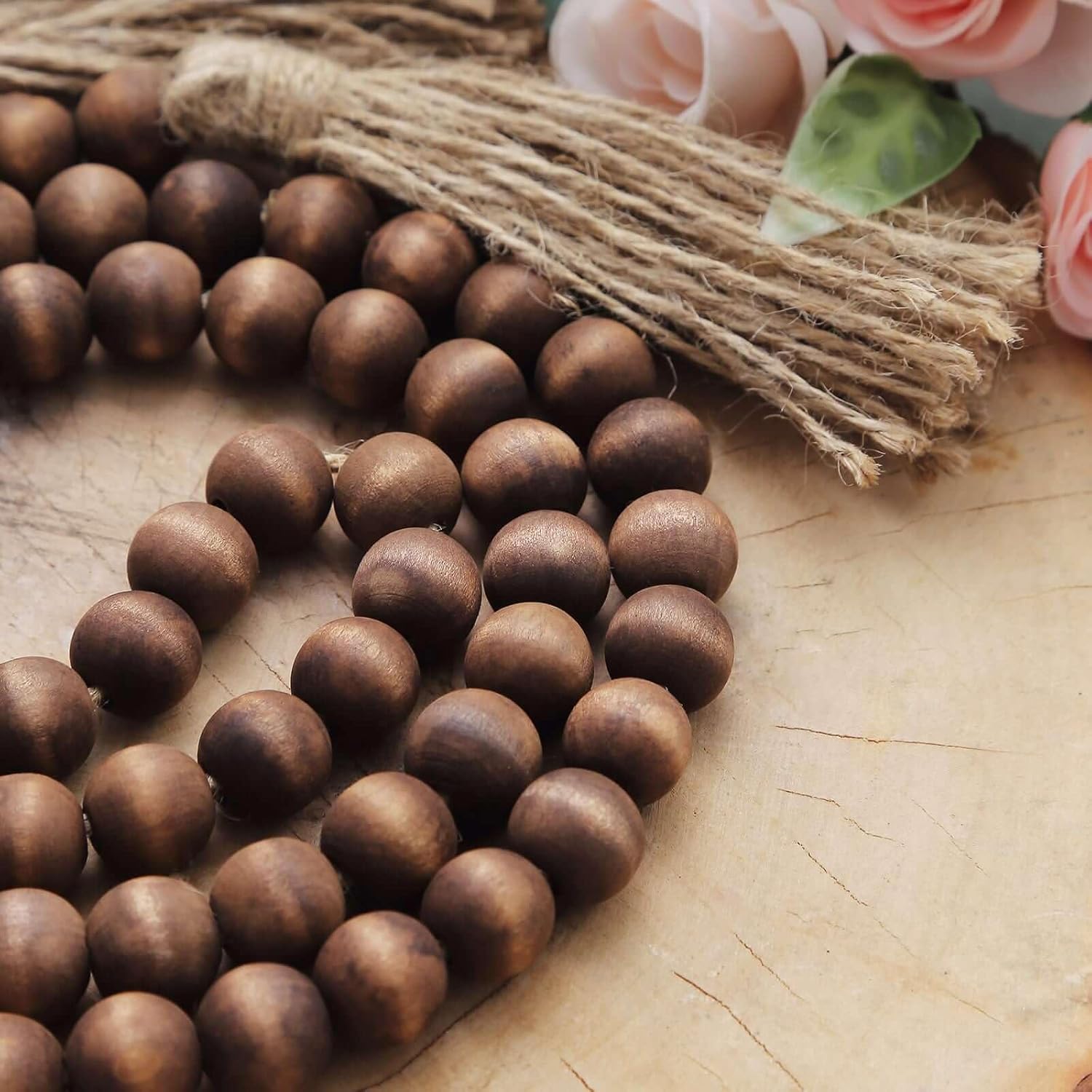 Efavormart 10 PCS Farmhouse Decor 55" Brown Prestrung Wood Bead Garland with Tassels Rustic Country Boho Decor Prayer Wood Beaded Chain Big Wall Hanging Decor for Home Party Indoor& Outdoor Events