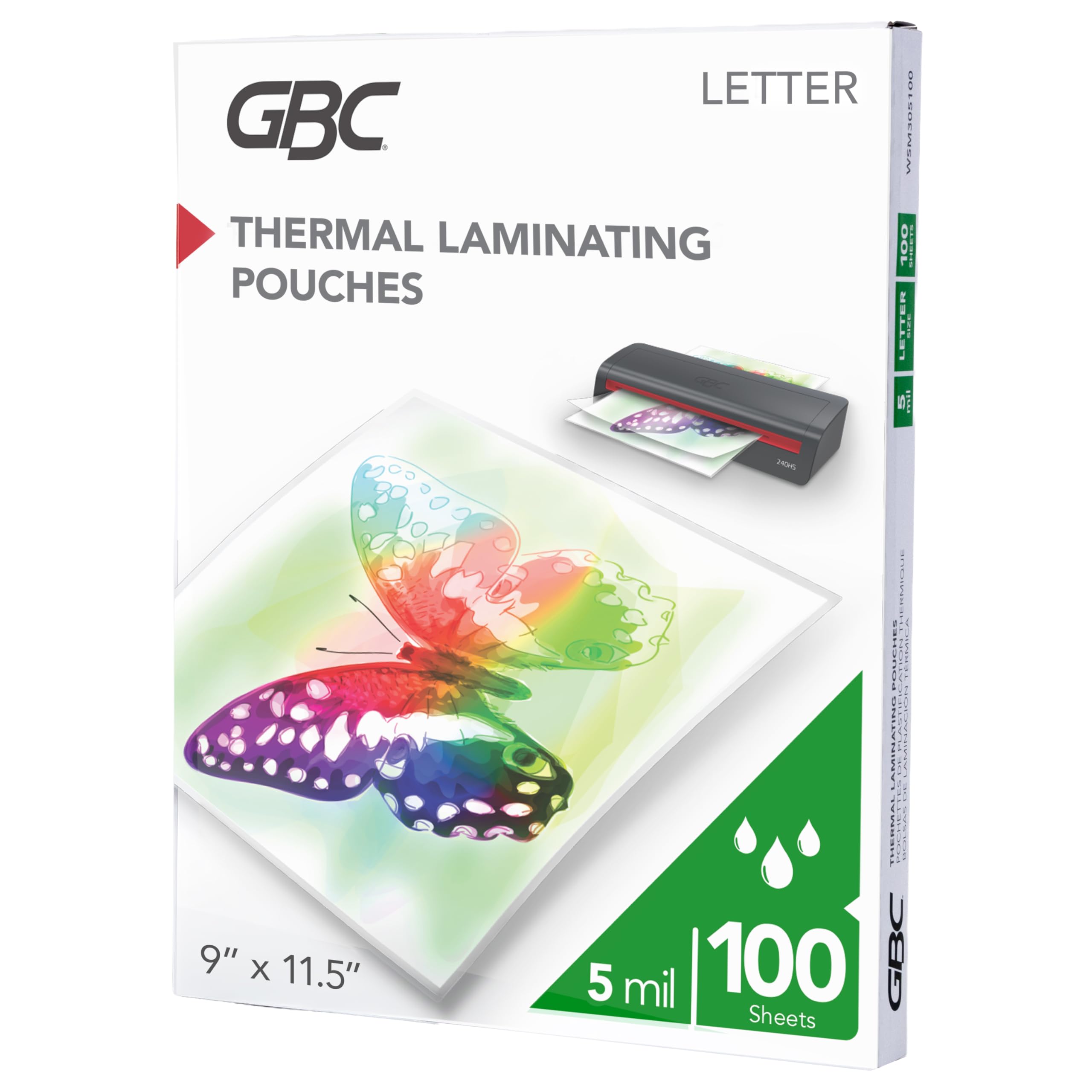 GBC WSM305100 Lot de 100 feuilles de plastification thermiques, 5 mm, convient au papier format lettre 22,9 x 29,9 cm