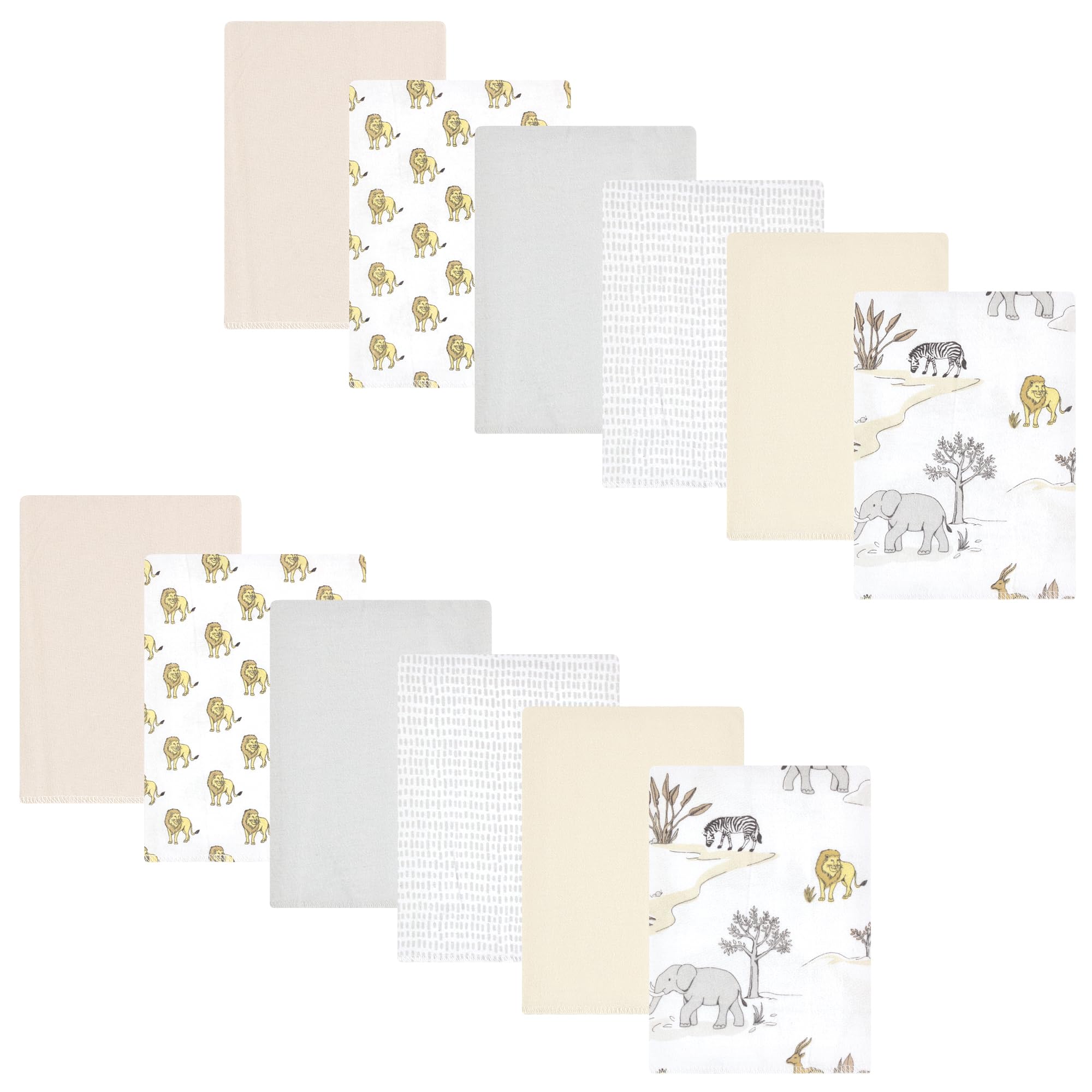 Hudson Baby Unisex Baby Cotton Flannel Burp Cloths Bundle, Neutral Safari World, One Size
