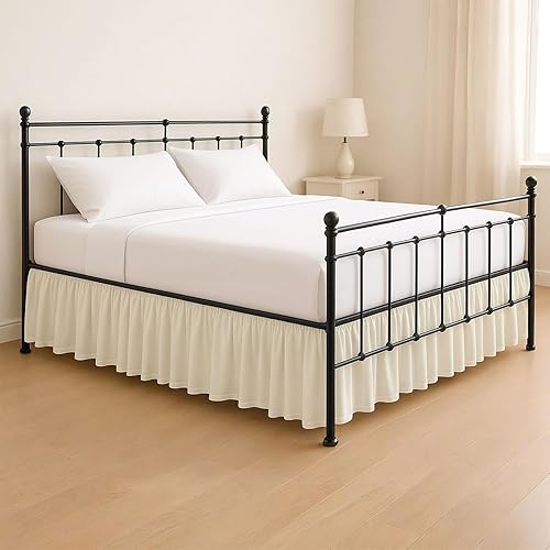 KP Linen Falda de cama con volantes con esquinas divididas, tamaño King (caída de 21 pulgadas), falda de cama con volantes de plataforma con