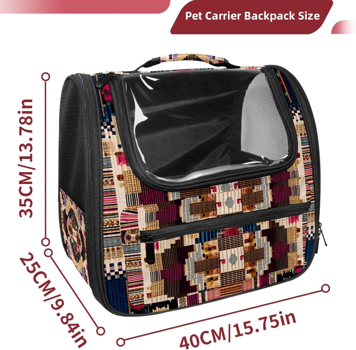 Geometric Retro (3) Cat Backpack Carrier, Large Pet Backpack for Medium Small Dog Cat Puppy Kitty Bunny