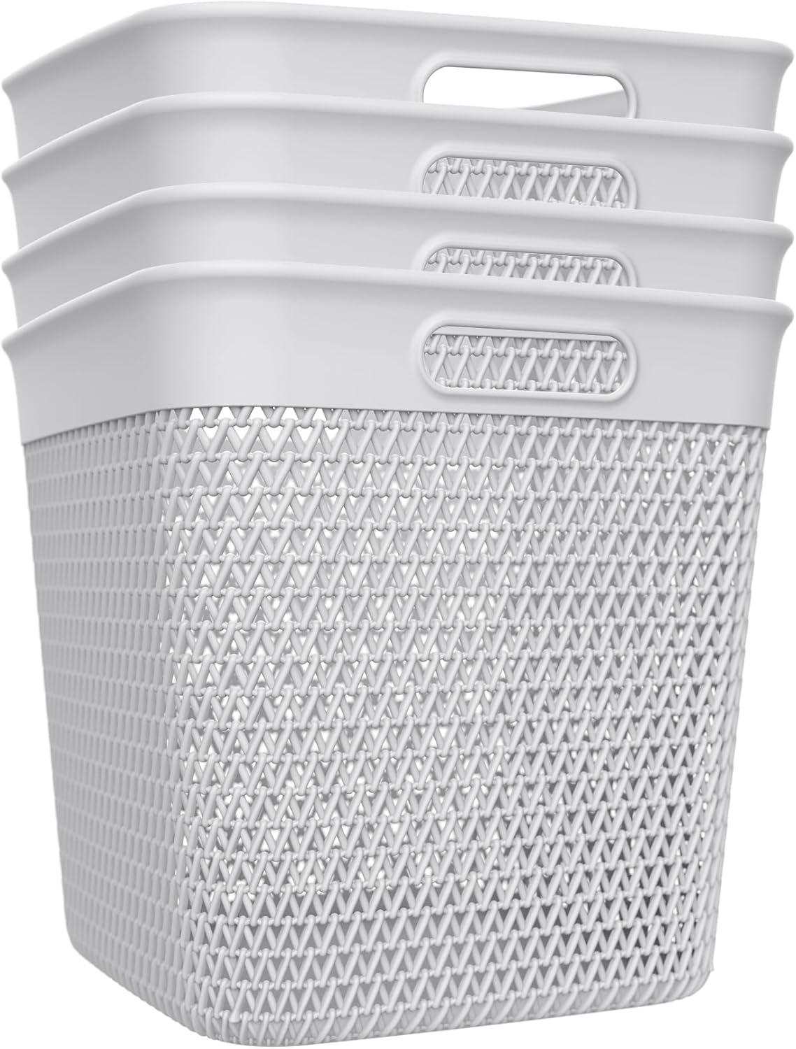 Life Story 4 Pack Extra Large Storage Basket, Decorative Plastic Home Organizer, Lightweight Versatile Tub with Built-In Handles, 26 Quart, White