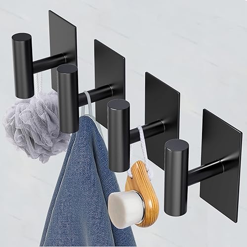 Miniatura 5 de VAEHOLD Ganchos para toallas de pared, resistentes al agua, para colgar abrigos, ropa, armario para cocina (negro, paquete de 2)