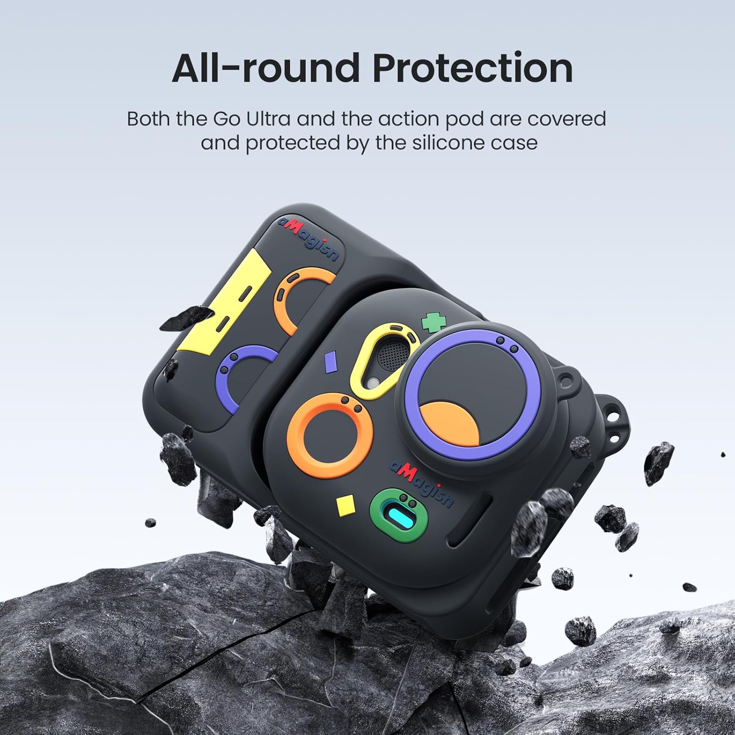 Silicone Protective Case for Insta 360 GO Ultra with 2Pcs HD Tempered Glass Screen Protectors and 2 Lens Films, Shockproof Anti-Scratch Full Body Skin for Insta360 GO Ultra Camera Accessories