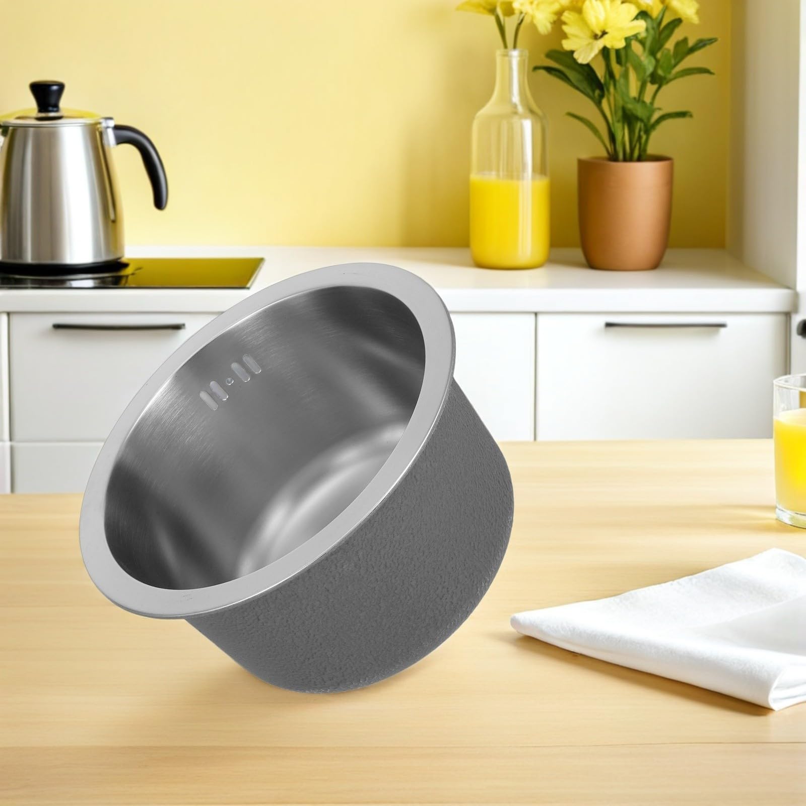 STOBAZA Fregadero de Cocina Mini Redondo de Acero Inoxidable, Lavabo Individual con Kit de Desagüe y Rebosadero, Plata, para Autocaravana, Bar y Sala de Servicio