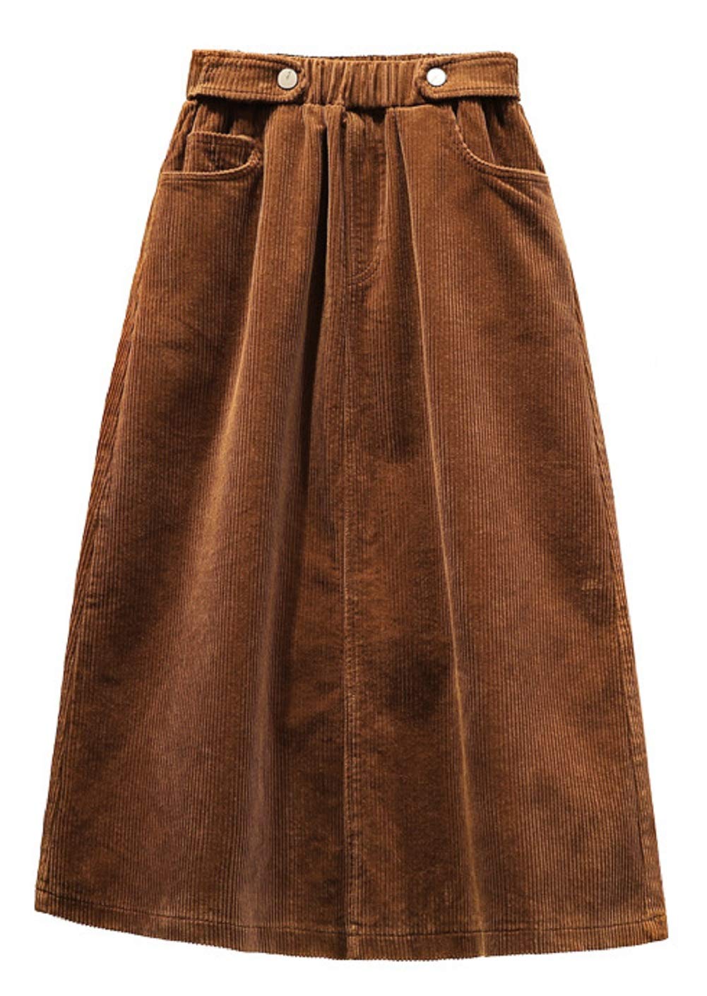 CHARTOU Womens Winter Corduroy Elastic Waist Ruffle A-Line Midi Long Skirt