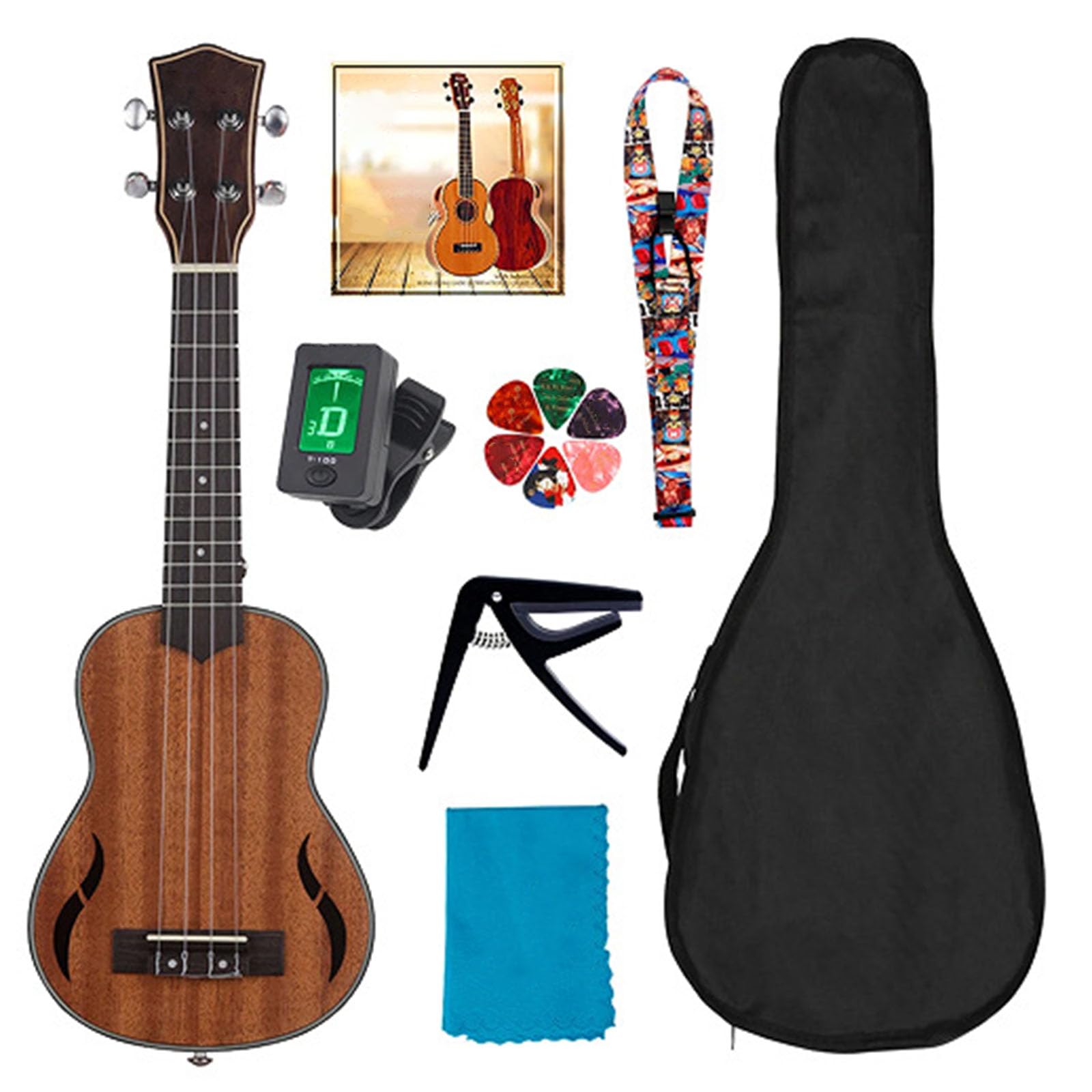 Professionelles Ukulele Set mit Tasche, Holz Ukulele Kits für Anfänger, Studenten, und Erwachsene, 21-Zoll Holz Ukulele für Anfänger, Starter Paket mit Zubehör