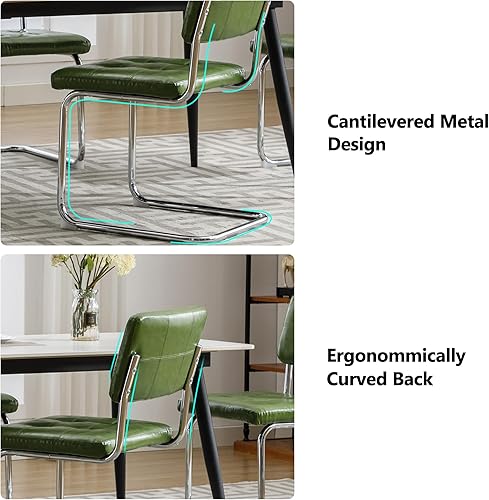 Miniatura 4 de Forevich Juego de 2 sillas de comedor modernas de mediados de siglo, sillas laterales tapizadas sin brazos con patas cromadas de metal para sala de