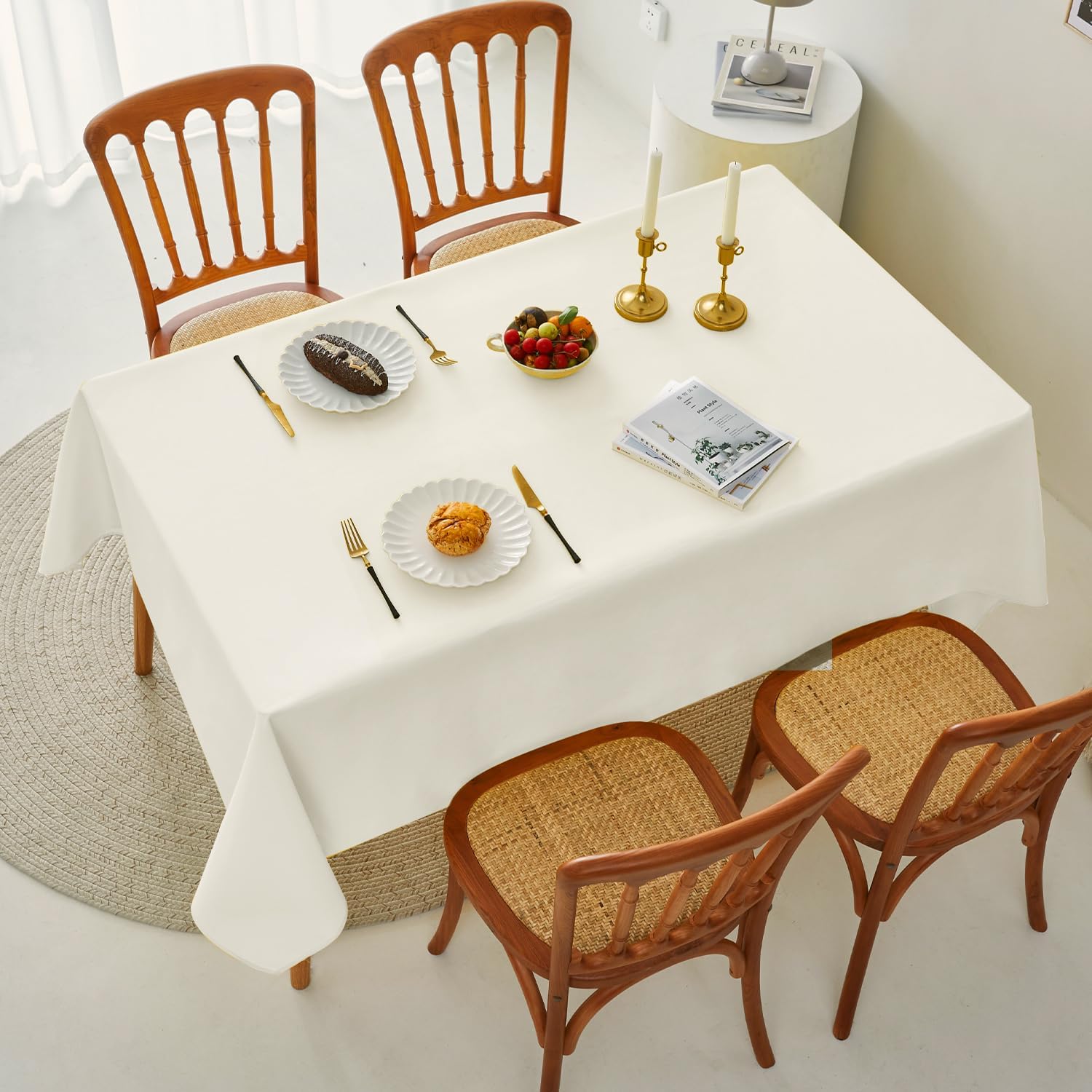 Romanstile Rectangle Tablecloth, 2 Pack 60 x 120 Inch, Stain and Wrinkle Resistant Washable Polyester Table Cover for Dining Table and Holiday Parties, Ivory - Image 6