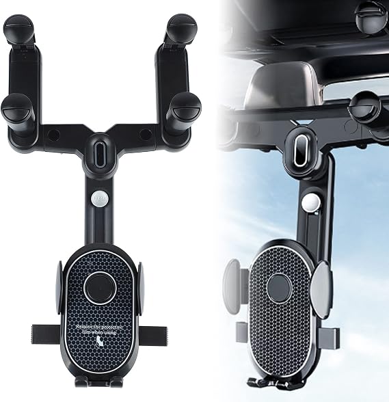 ciciglow Rear View Mirror Phone Holder, 360 Rotatable and Retractable Car Phone Mount Adjustable Universal Cell Phone Holder