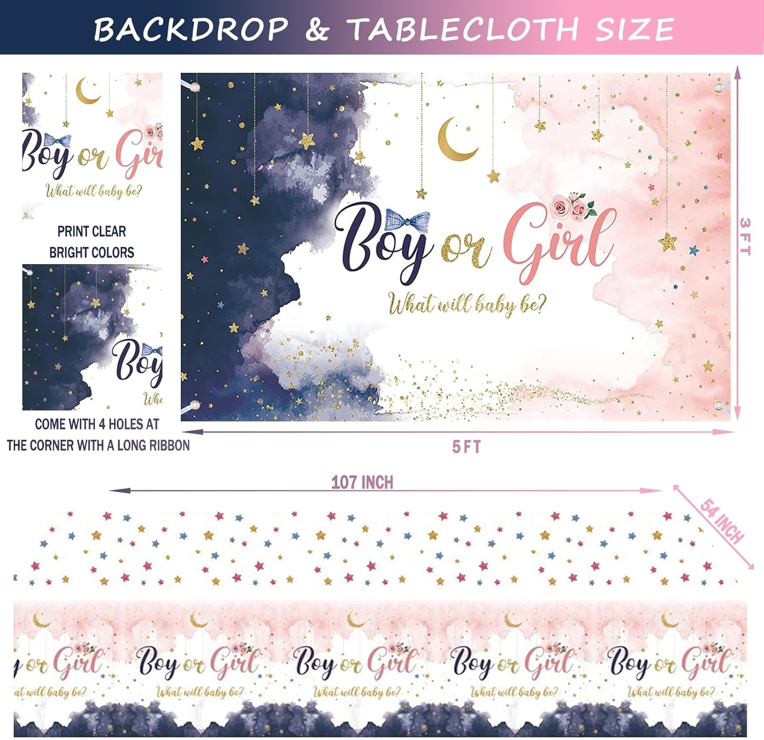 144 PCs Navy Blue and Pink Gender Reveal Decorations, Hombae Boy or Girl Gender Reveal Decorations What Will Baby Be Backdrop Balloon Banner Tablecloth Cake Cupcake Topper Boxes Cutout Poster Sash