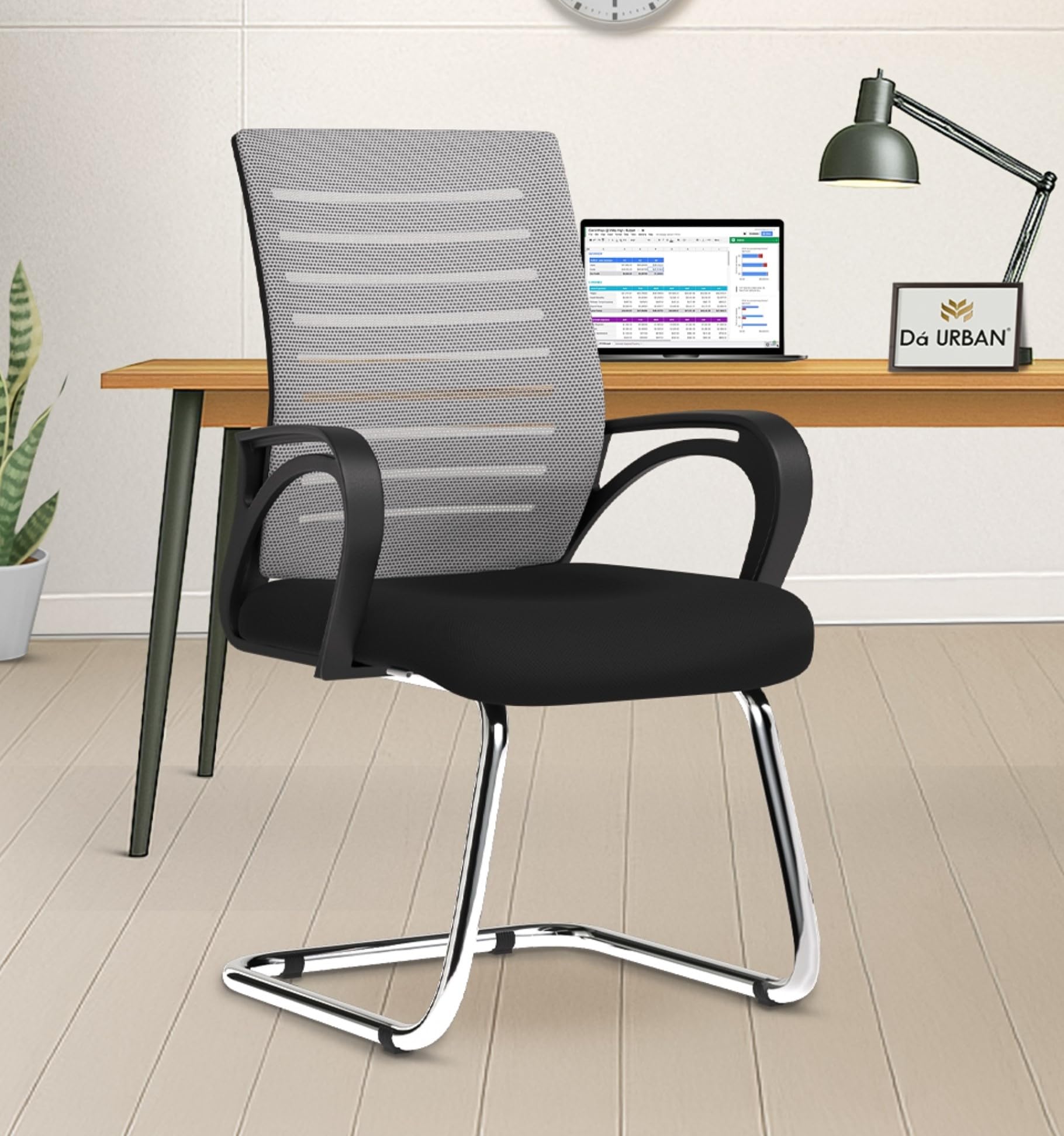 Da URBAN® Tulip Mid Back Mesh Visitor Chair | Heavy Duty Metal Frame | Office Visitor/Study/Waiting Room Sitting Chair| Professional Look Ergonomic Chair (Grey) (1 pc)