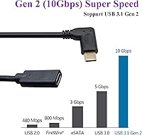 Vista 13 de Cable de extensión tipo C 3.1 de 90 grados USB 3.1 tipo C macho a macho Gen 2 (10Gbps) Cable de extensión de conector compatible con carga, datos