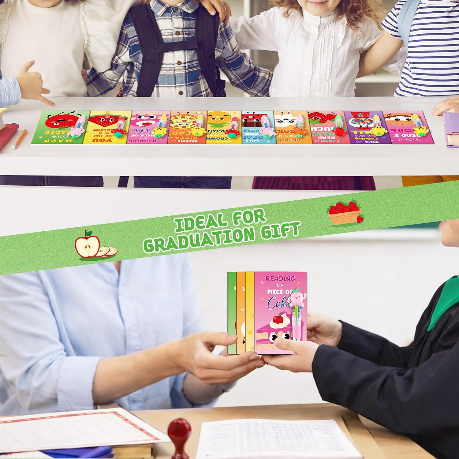 30 Sets End of Year Students Gifts Bulk 4 in 1 Multicolor Retractable Ballpoint Pen and Cartoon Notebook Kits 2026 Graduation Party Favors School Exchange Gift for Kindergarten Teacher Supplies