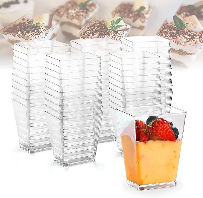 60x Mini Desserttassen 90ml - Klare Quadratische Plastikschalen