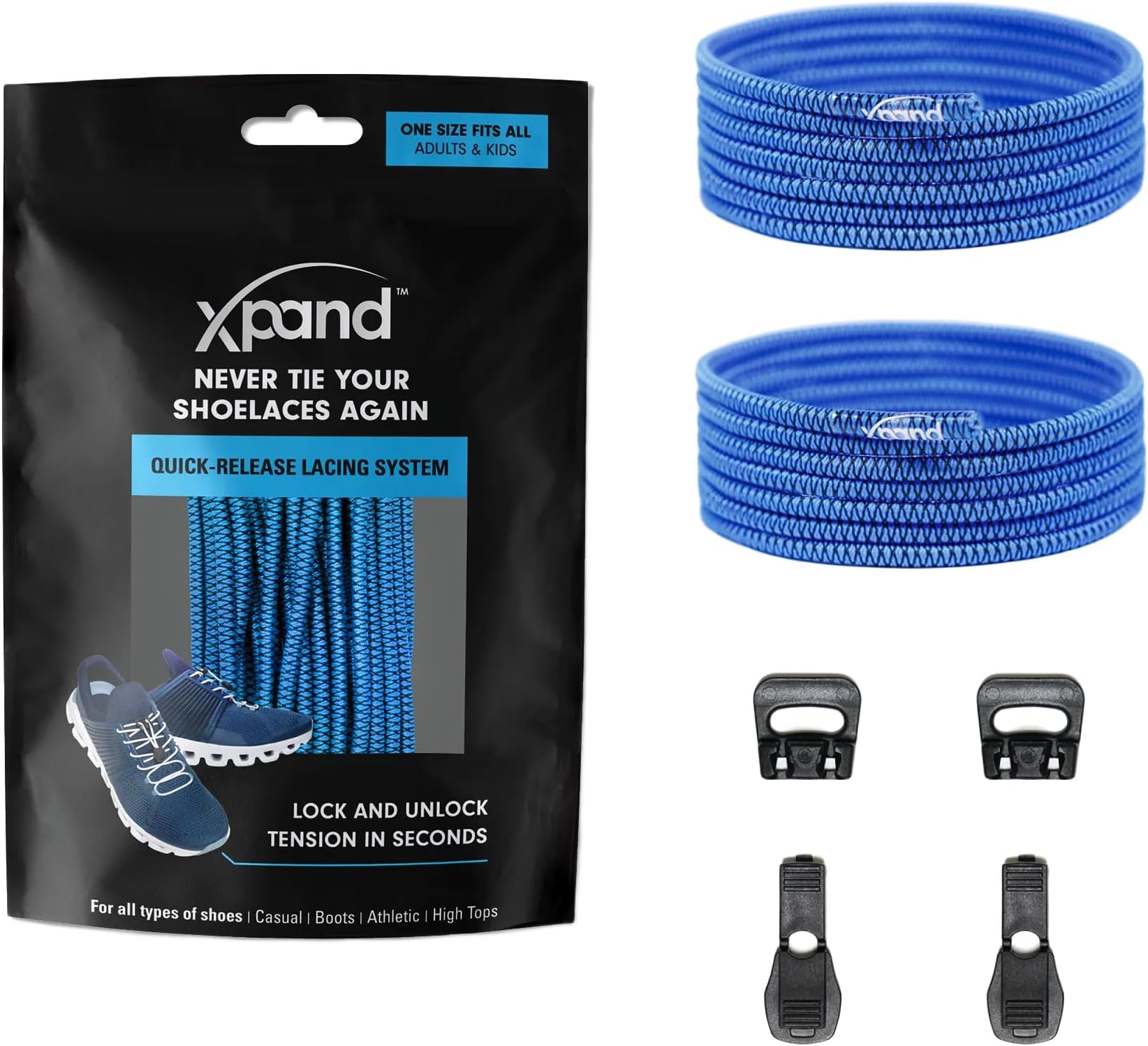 - Round Lacing. Elastic No Tie Shoelaces - Quick Release Tension Control - One Size Fits All Adult and Kids Shoes