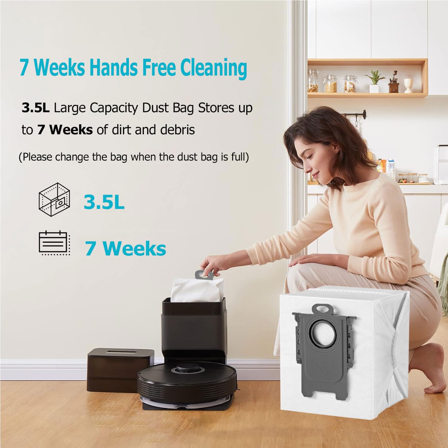 Paquete de 20 bolsas de polvo compatibles con Roborock Q7 M5+, Q10 S5+/Q10 X5+, S8 Pro Ultra, S8+, Q7 Max+, Q8 Max+, Q5 Max+, Q5+, Q5 Pro+, S7 Max Ultra, S7 MaxV Ultra, Q7+, bolsa desechable de 3 L | Para aspiradora S8+, Q7 Max+, Q8 Max+, Q5 Max+, Q5+, Q5