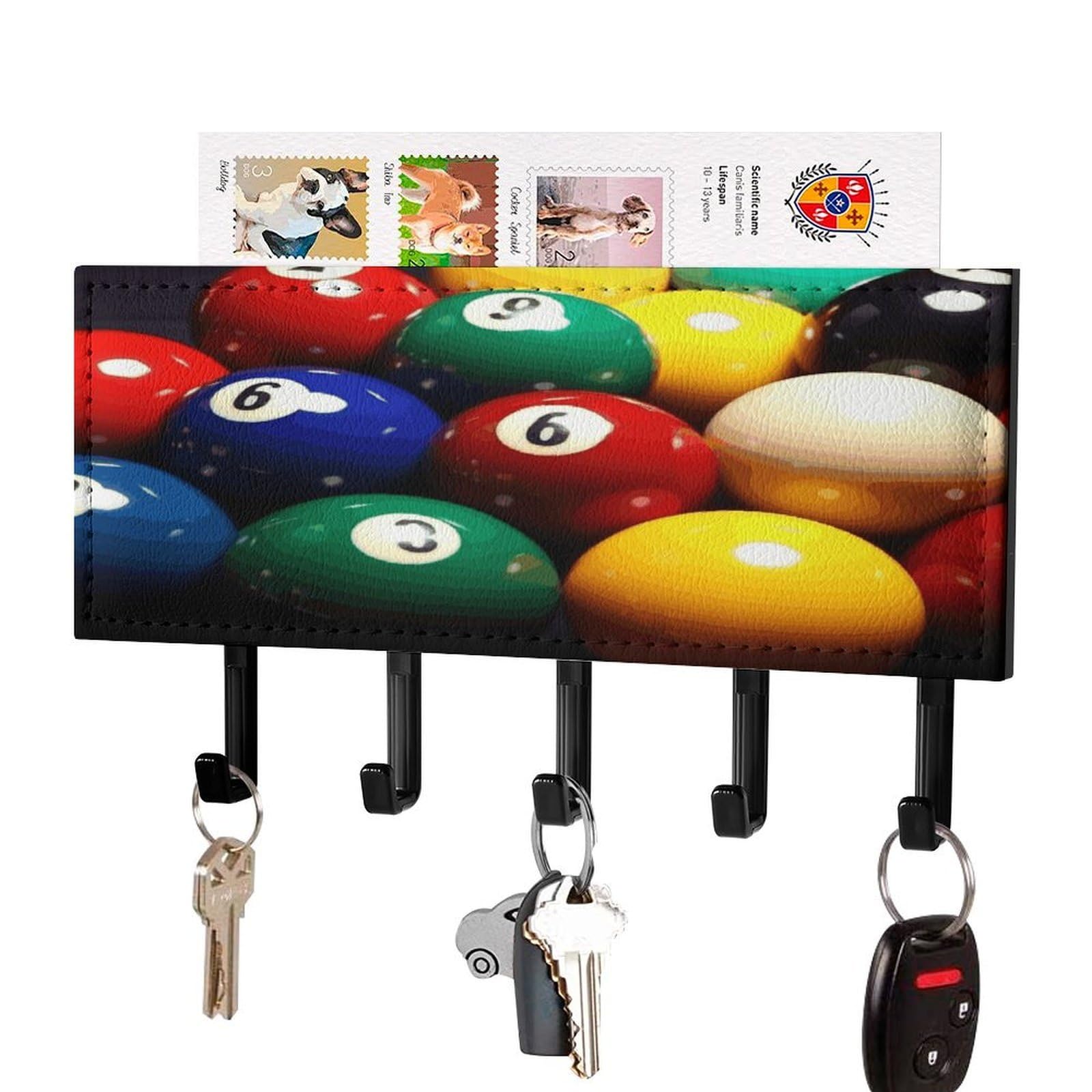 Soporte para llaves de billar de color para pared con organizador de correo