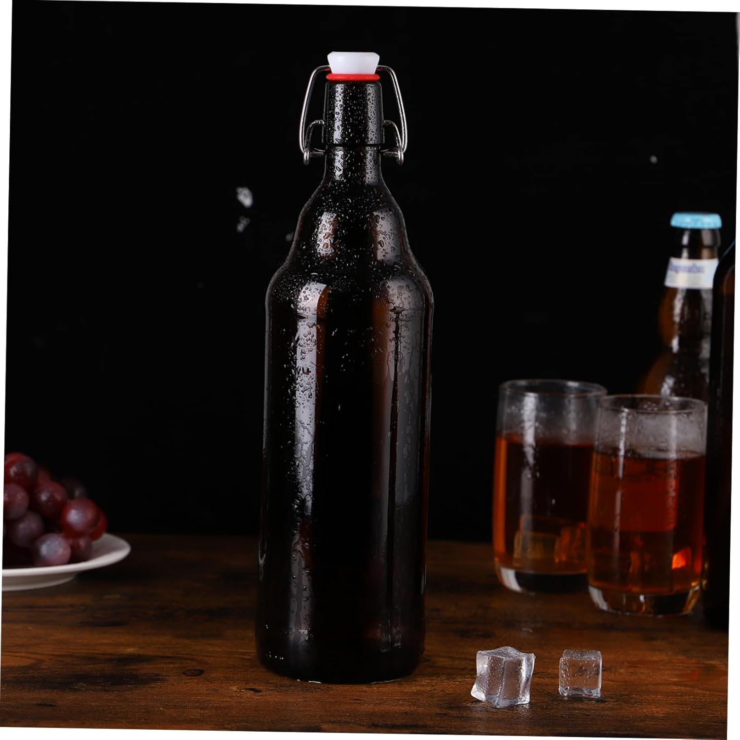 2pcs Brown Glass Beer Bottles with Buckle Sealing Container for Home Brewing Enzyme Storage Bottle Eco-friendly Thickened Design Capacity