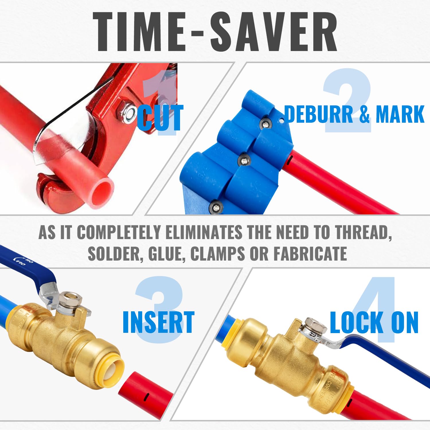 1/2 Inch Push-Fit Ball Valve - Full Port Shut Off Valve For PEX, Copper & CPVC Pipes