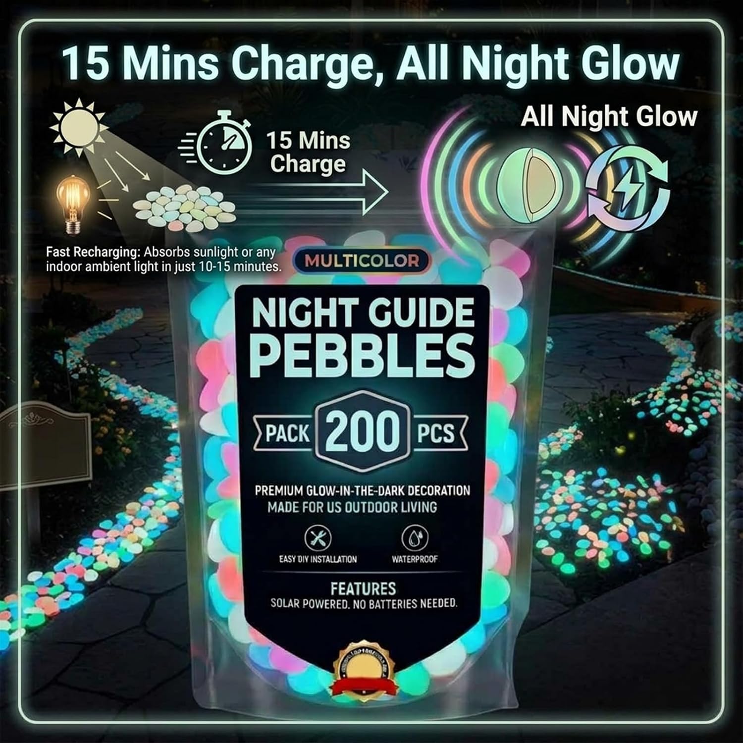 Glow in the Dark Rocks, Colorful Luminous Garden Stones for Outdoor Landscaping - Night Guide Pebbles, Glow in The Dark Pebbles for Walkway, Pathway, Yard, Fish Tank, Aquarium Decor (Blue,1000pcs)