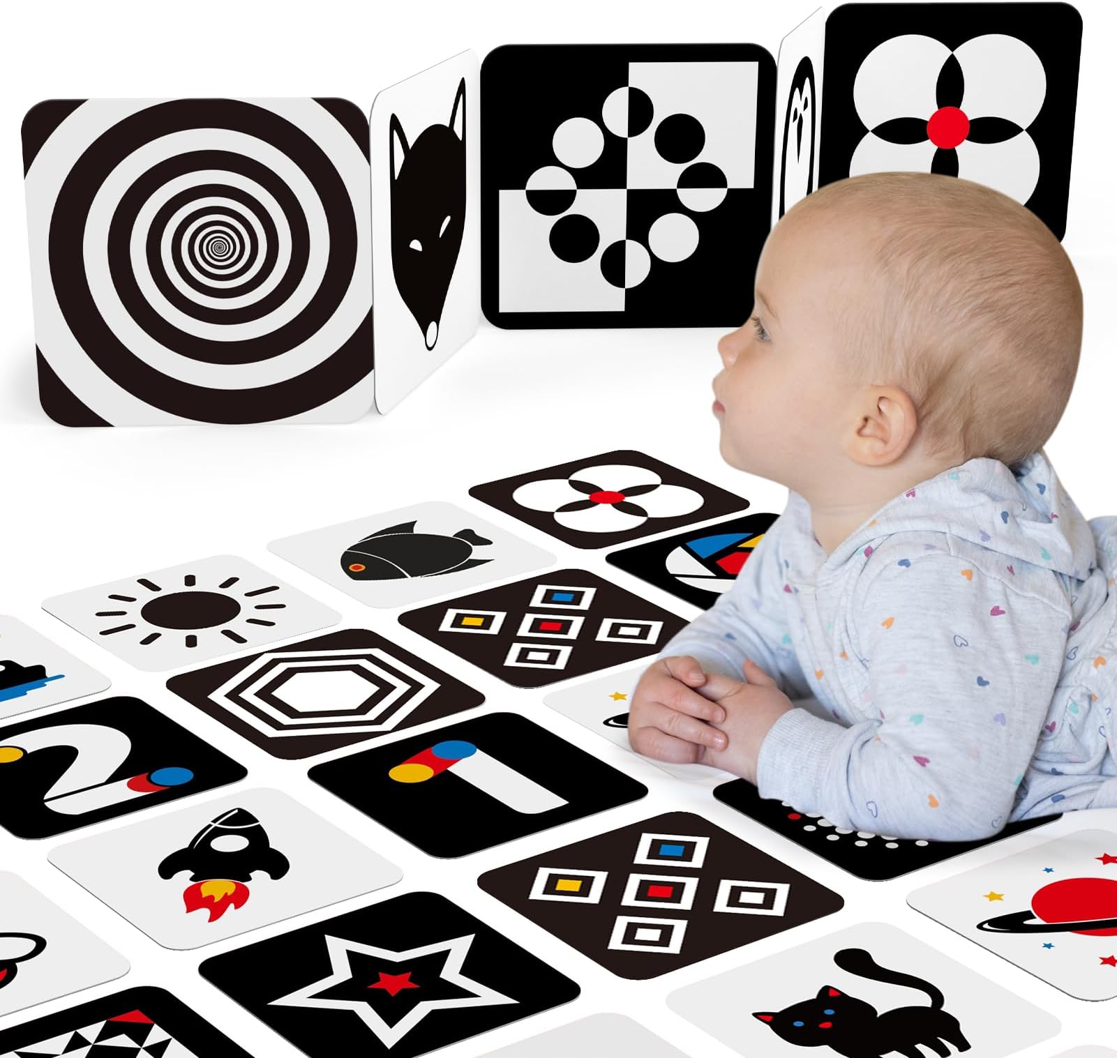 Newborn Toys High Contrast Baby Flashcards Tummy Time Baby Cards 0-6 Months Black and White Infant Toys 0-3-6 Months Montessori Sensory Cards 20 PCS 6''×6'' Visual Stimulation