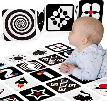 hahaland Tummy Time Contrast Flash Cards for Infants 0-3-6 Months, Newborn Sensory Visual Stimulation Baby Gift, Educational Brain Development Toys, Black and White Activity Cards 20 Cards