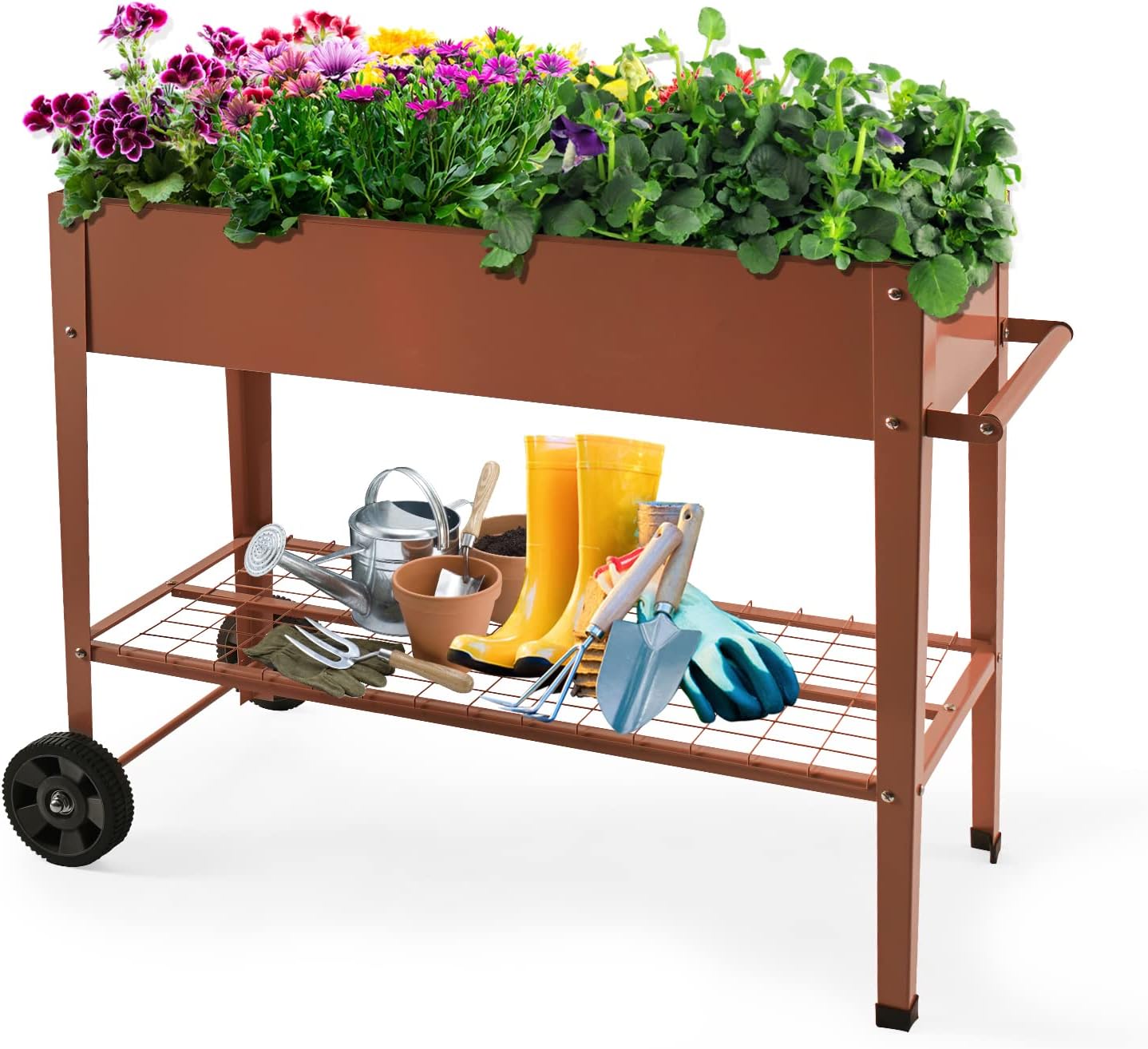 Buy LAZYLAND Garden Bed Metal Elevated Raised Planter Box with Legs Outdoor Metal Planter Box 2
