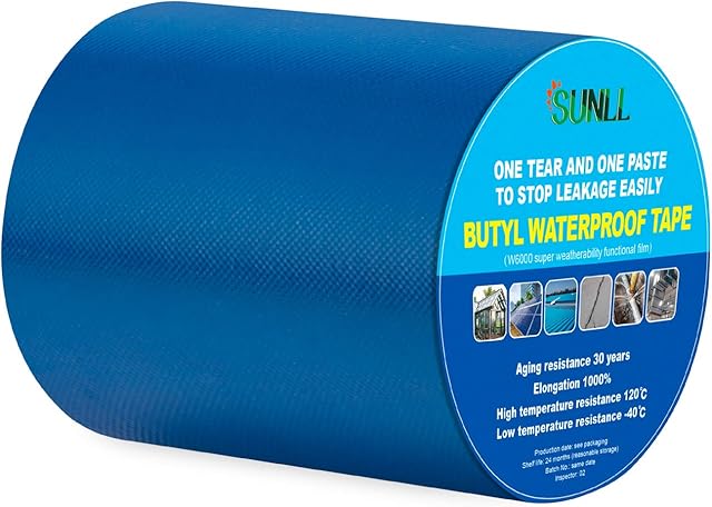 Waterproof Butyl Tape 15cm Width X 5m Length, Adhesive Butyl Sealant Strip for RV Repair, Boat Sealing, Sun Room, Glazed Tile, Rubber Roof Patching, Blue