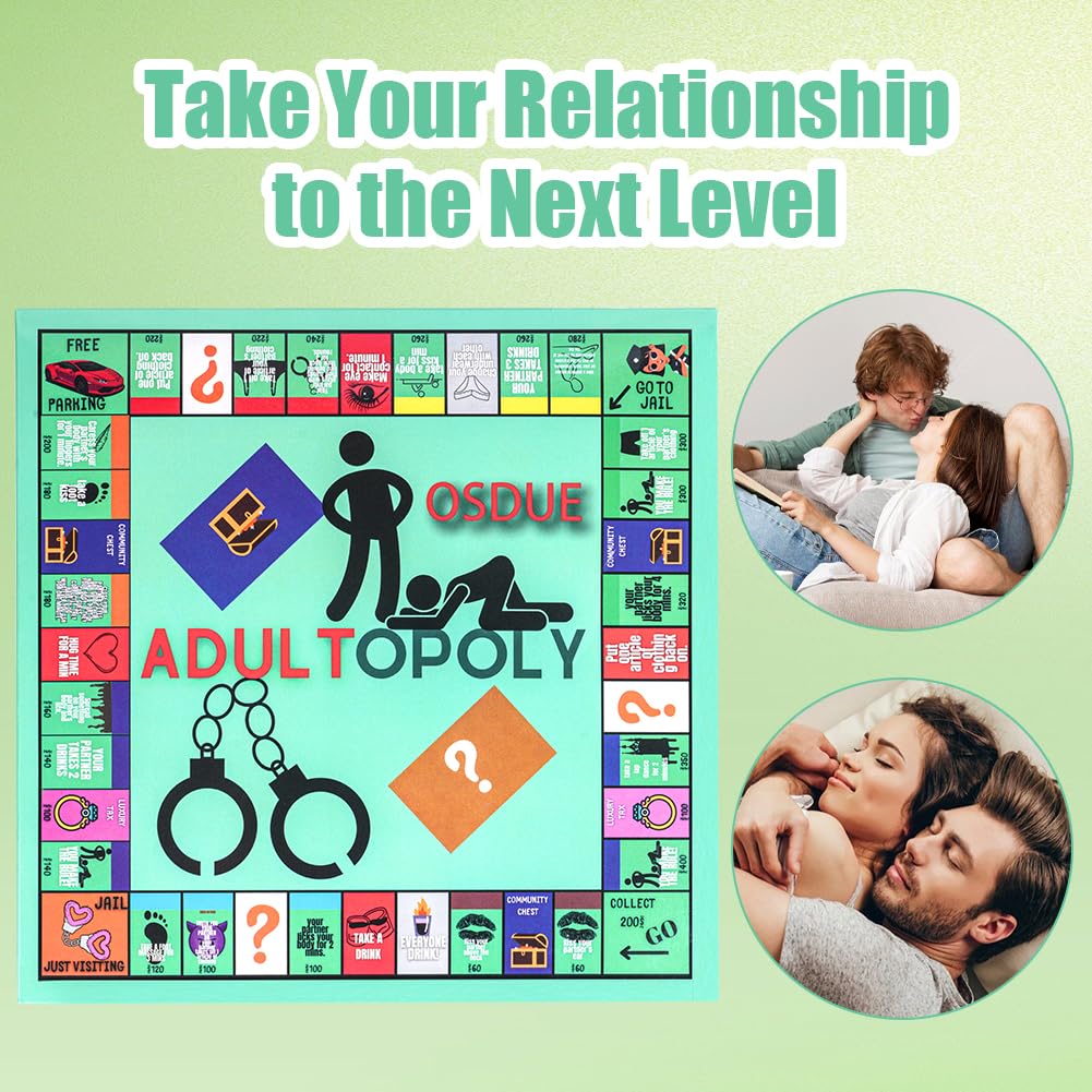 OSDUE Adultopoly Board Game, gra planszowa, karty do rozmowy dla par, romantyczne pomysły na randkę, gra w pary, gra planszowa, rekwizyty do rozgrzewania uczuć