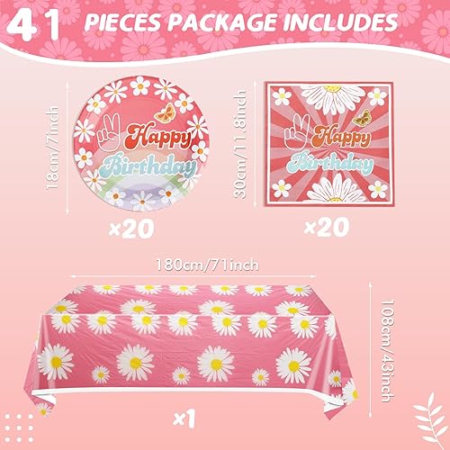 Miniatura 2 de 41 piezas de decoración de fiesta de cumpleaños de margaritas, vajilla de fiesta de margaritas blancas incluye 20 platos, 20 servilletas, 1 mantel