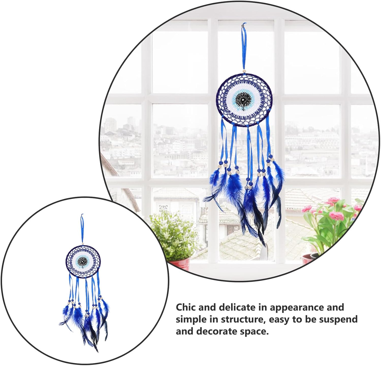 Alipis Blue Beaded Dreamcatcher Wall Hanging Ornament with Handmade Lucky Pendant Home Decor for Bedroom and Living Room