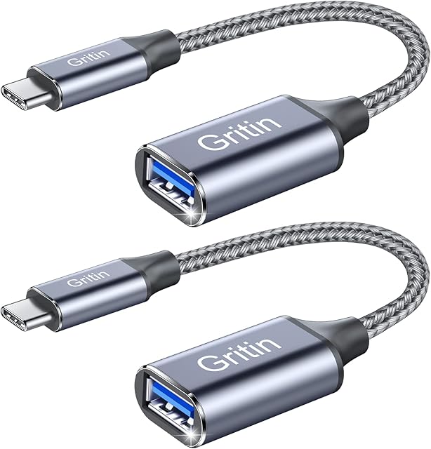 Gritin USB C Female to USB Male Adapter, [2 Pack] USB C Adapter USB Type A Charger Plug Converter for iPhone 12 13 Max, iPad ,Galaxy and more Type-C Devices
